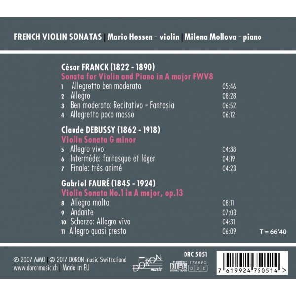 Mario Hossen / Milena Mollova 프랑크 / 드뷔시 / 포레: 바이올린 소나타 (Franck / Debussy / Faure - French Violin Sonatas) 