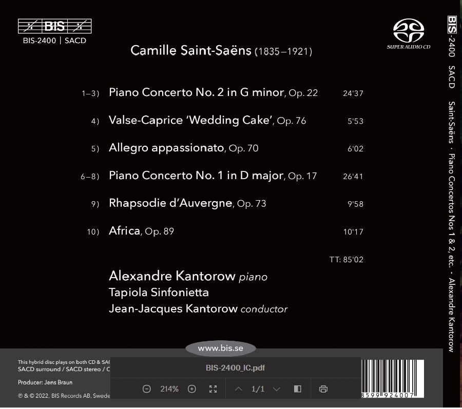 Jean-Jacques Kantorow 생상스: 피아노 협주곡 1, 2번 외 (Saint-Saens: Piano Concertos Op.17, Op.22) 