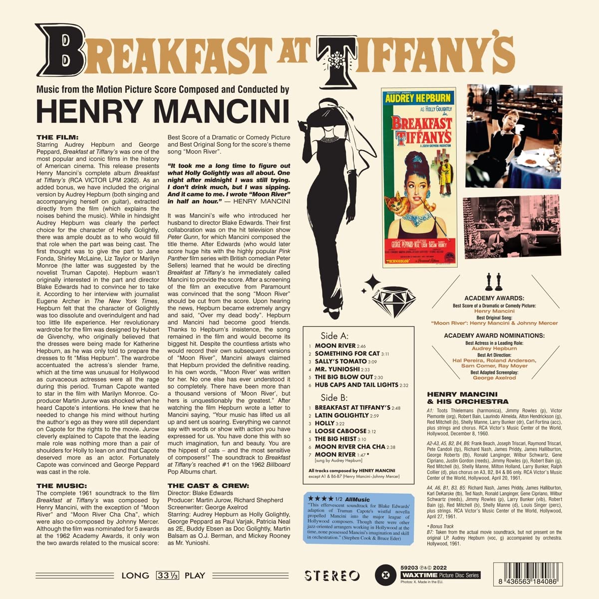 티파니에서 아침을 영화음악 (Breakfast at Tiffany's OST by Henry Mancini) [픽쳐디스크 LP] 