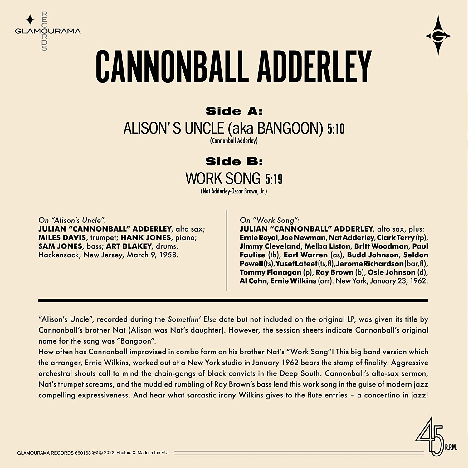 Cannonball Adderley (캐논볼 애덜리) - Something Else [LP+옐로우 컬러 7인치 싱글 Vinyl] 