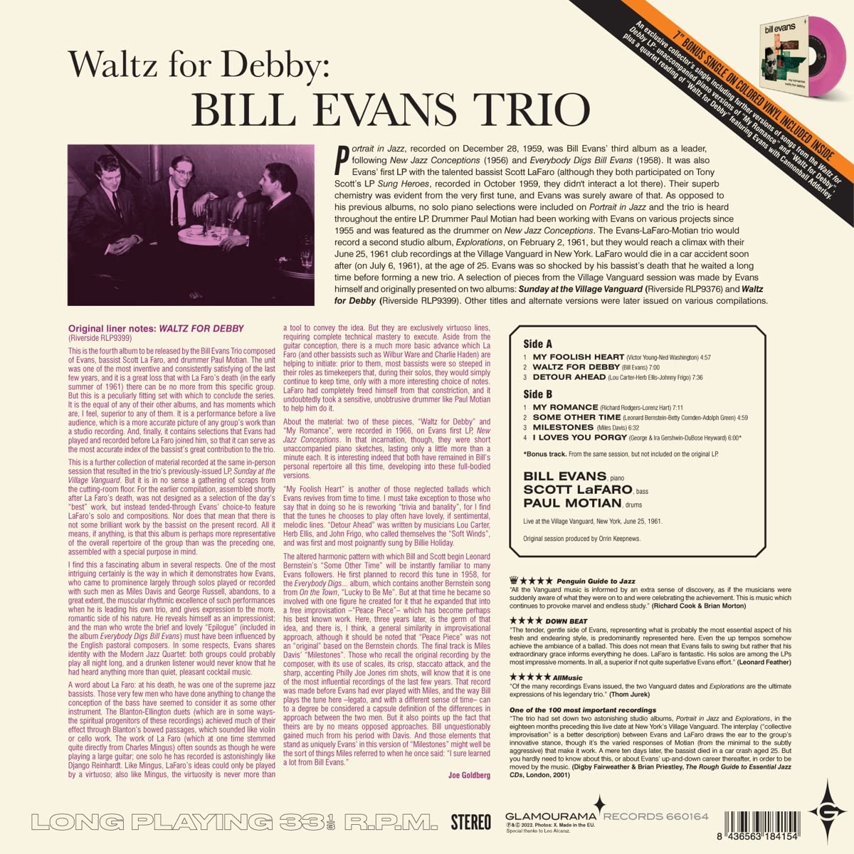 Bill Evans Trio (빌 에반스 트리오) - Waltz For Debby [LP+핑크 컬러 7인치 싱글 Vinyl] 