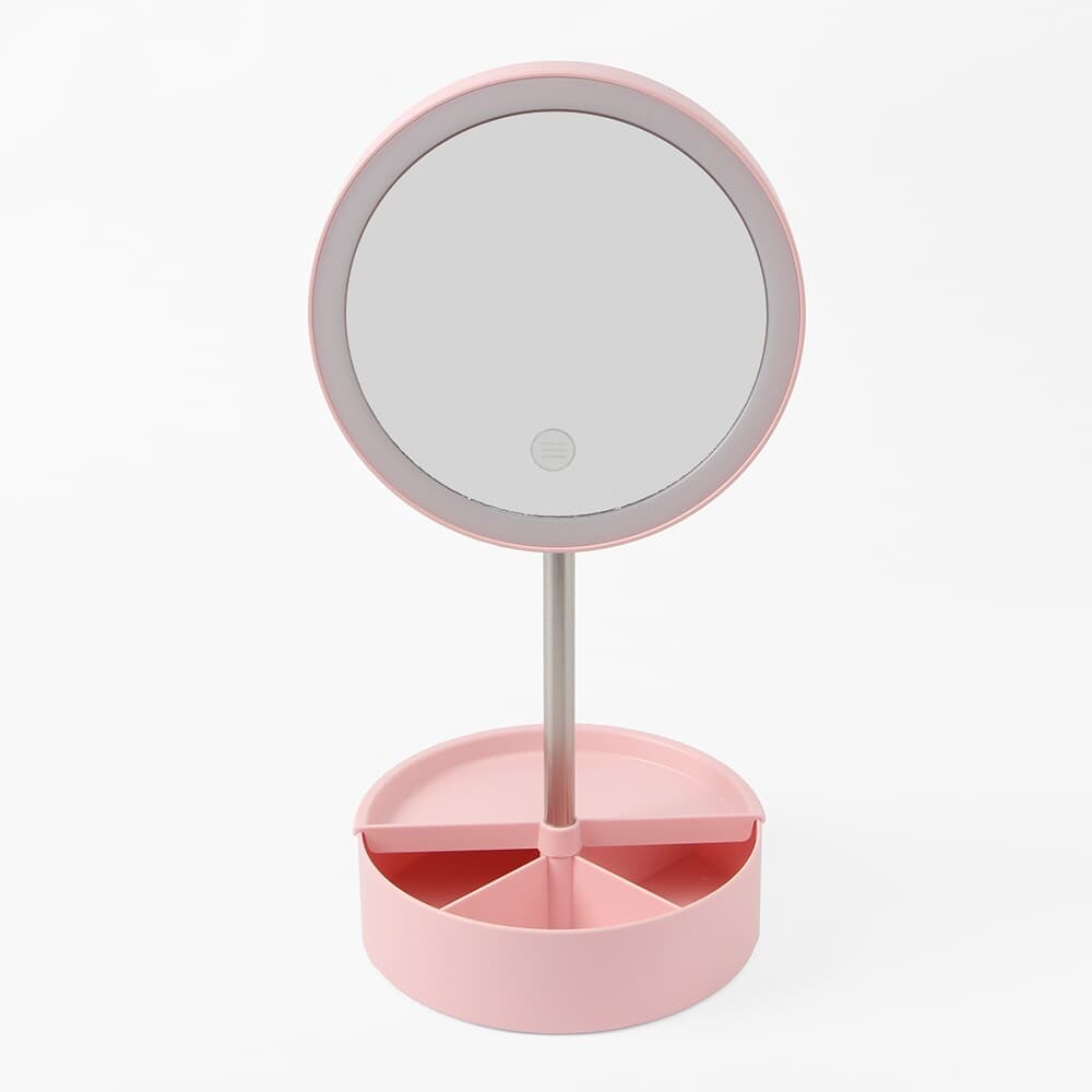 LED 회전수납 조명거울(핑크) / 화장대 탁상거울