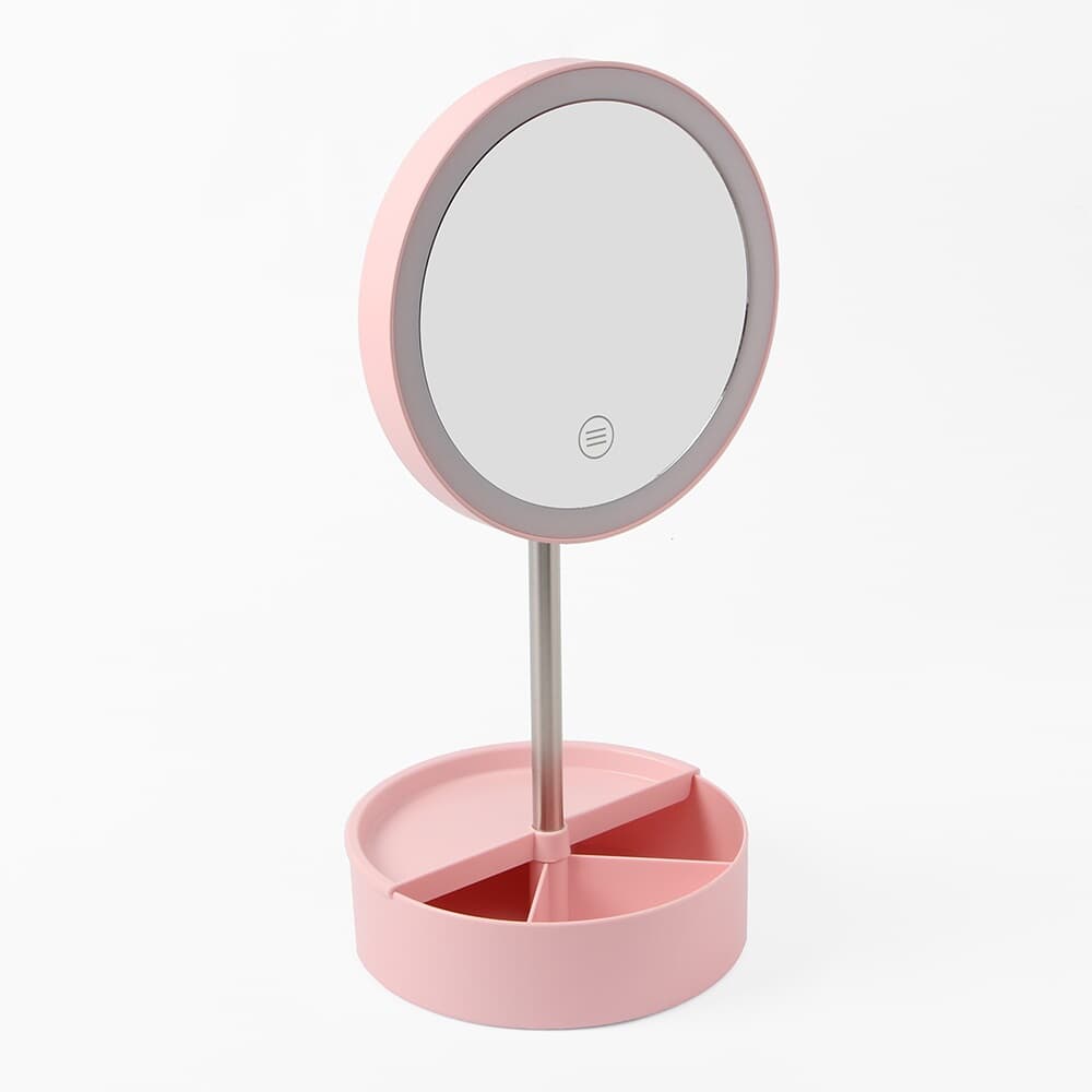 LED 회전수납 조명거울(핑크) / 화장대 탁상거울