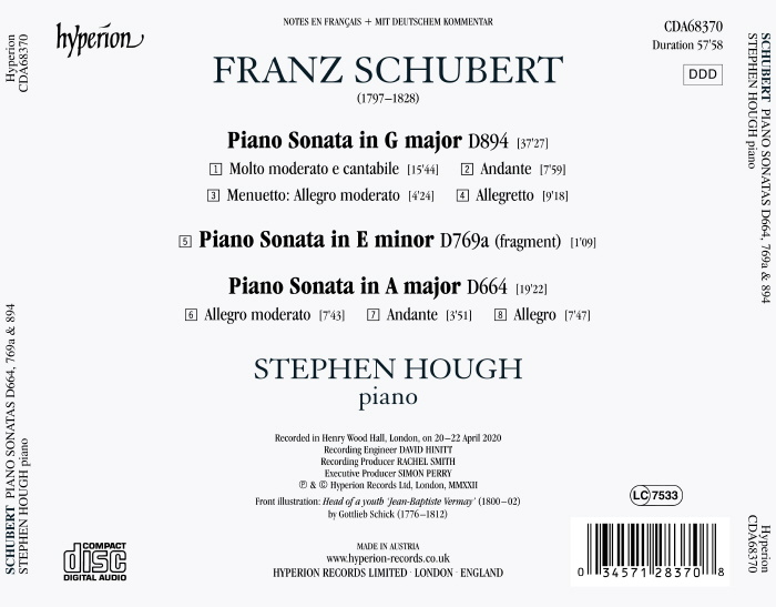 Stephen Hough 슈베르트: 피아노 소나타 - 스티븐 허프 (Schubert: Piano Sonatas D894, D786a, D664) 