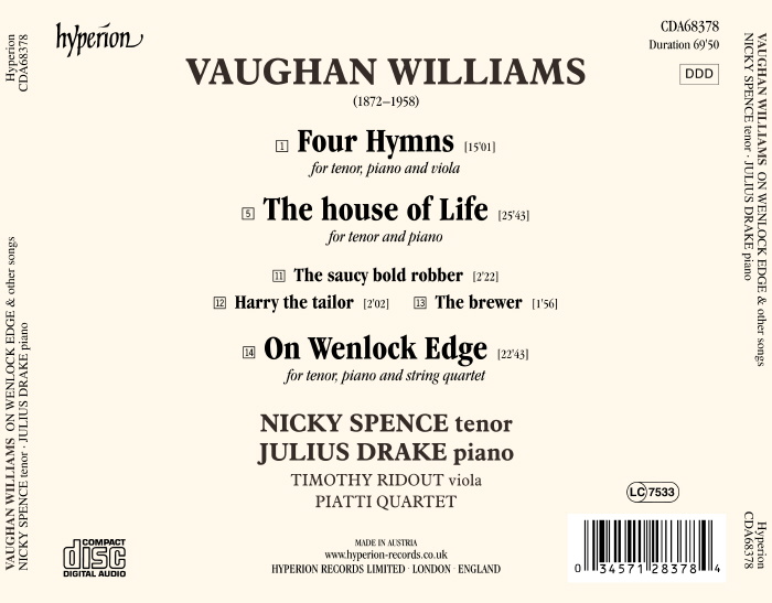 Nicky Spence 랄프 본 윌리엄스: 가곡집 - 웬록 절벽에서 (Ralph Vaughan Williams: On Wenlock Edge) 