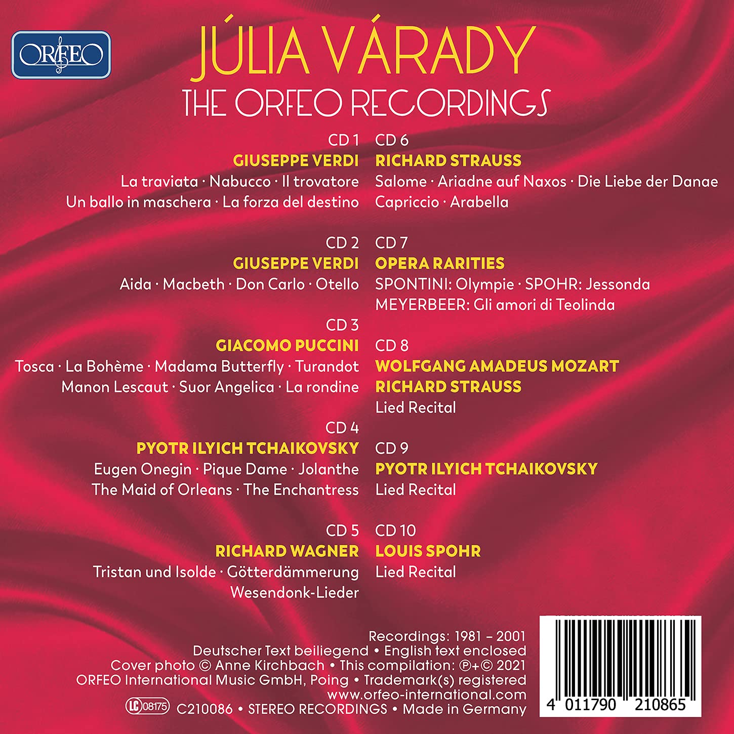 Julia Varady 율리아 바라디 - ORFEO 레코딩 (The Orfeo Recordings) 