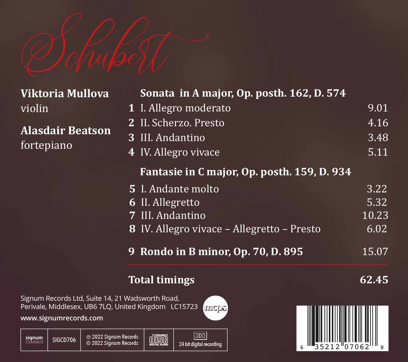 Viktoria Mullova 슈베르트: 바이올린 소나타, 론도, 환상곡 (Schubert: Violin Sonata D574, Rondo D895, Fantasie D934) 