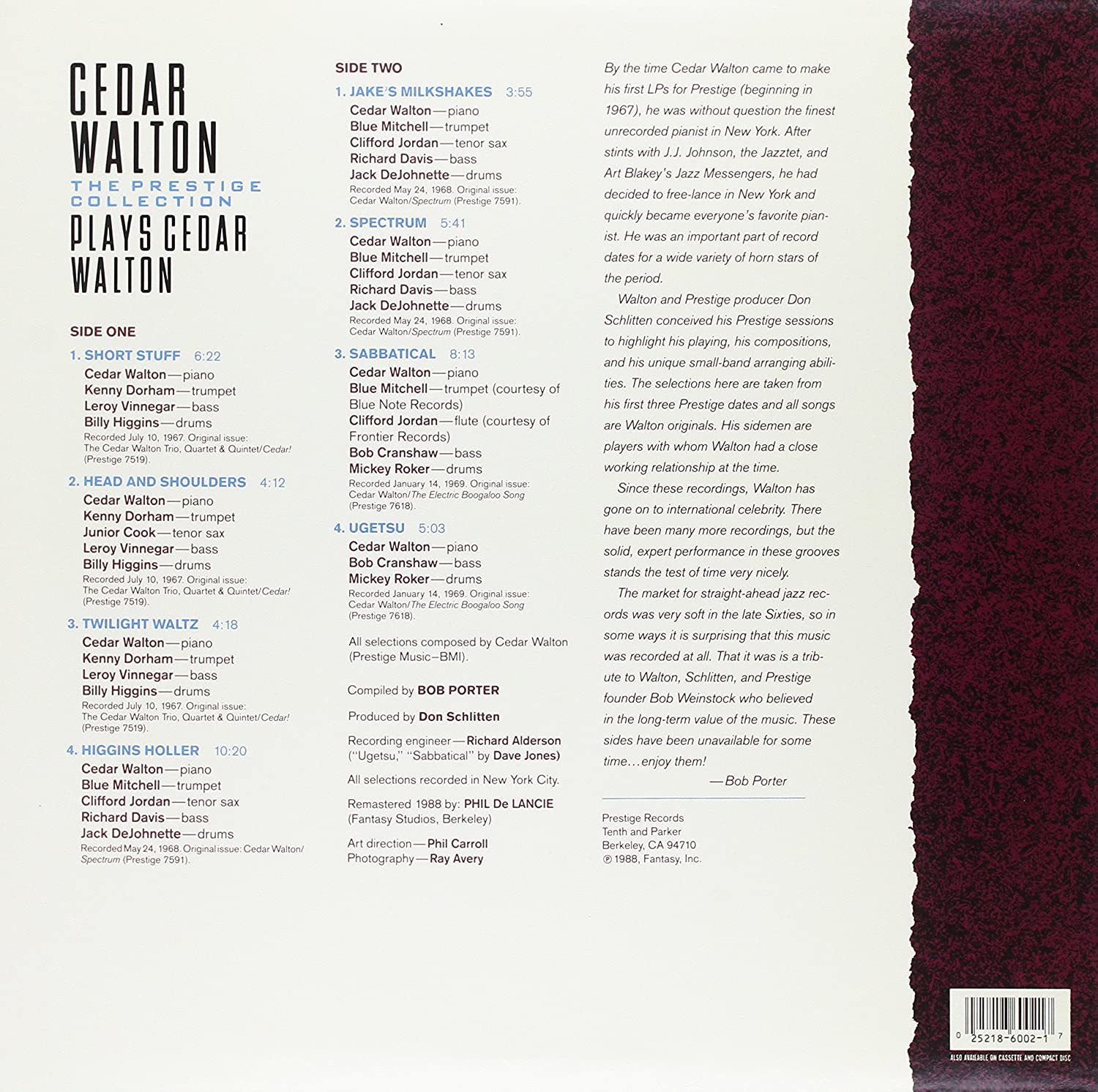 Cedar Walton (시더 월턴) - Plays Cedar Walton / The Prestige Collection [LP]