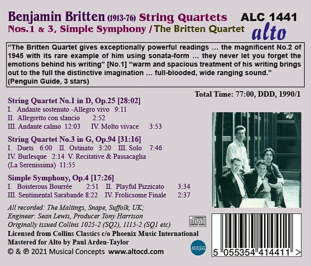The Britten Quartet 브리튼: 현악 사중주 1번, 3번 (Britten: String Quartets, Simple Symphony)