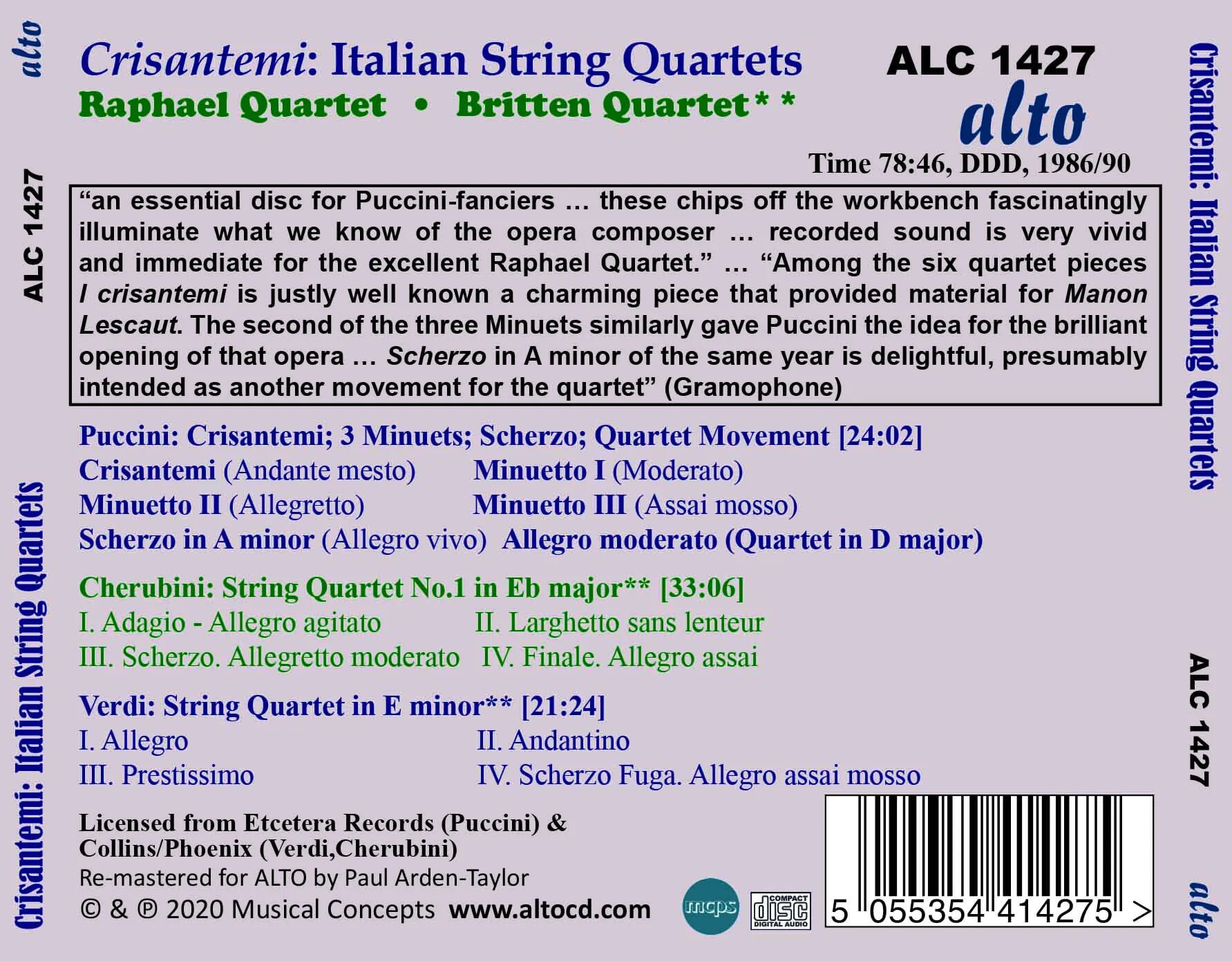 푸치니 / 케루비니 / 베르디: 현악 사중주 (Crisantemi: Italian String Quartets)