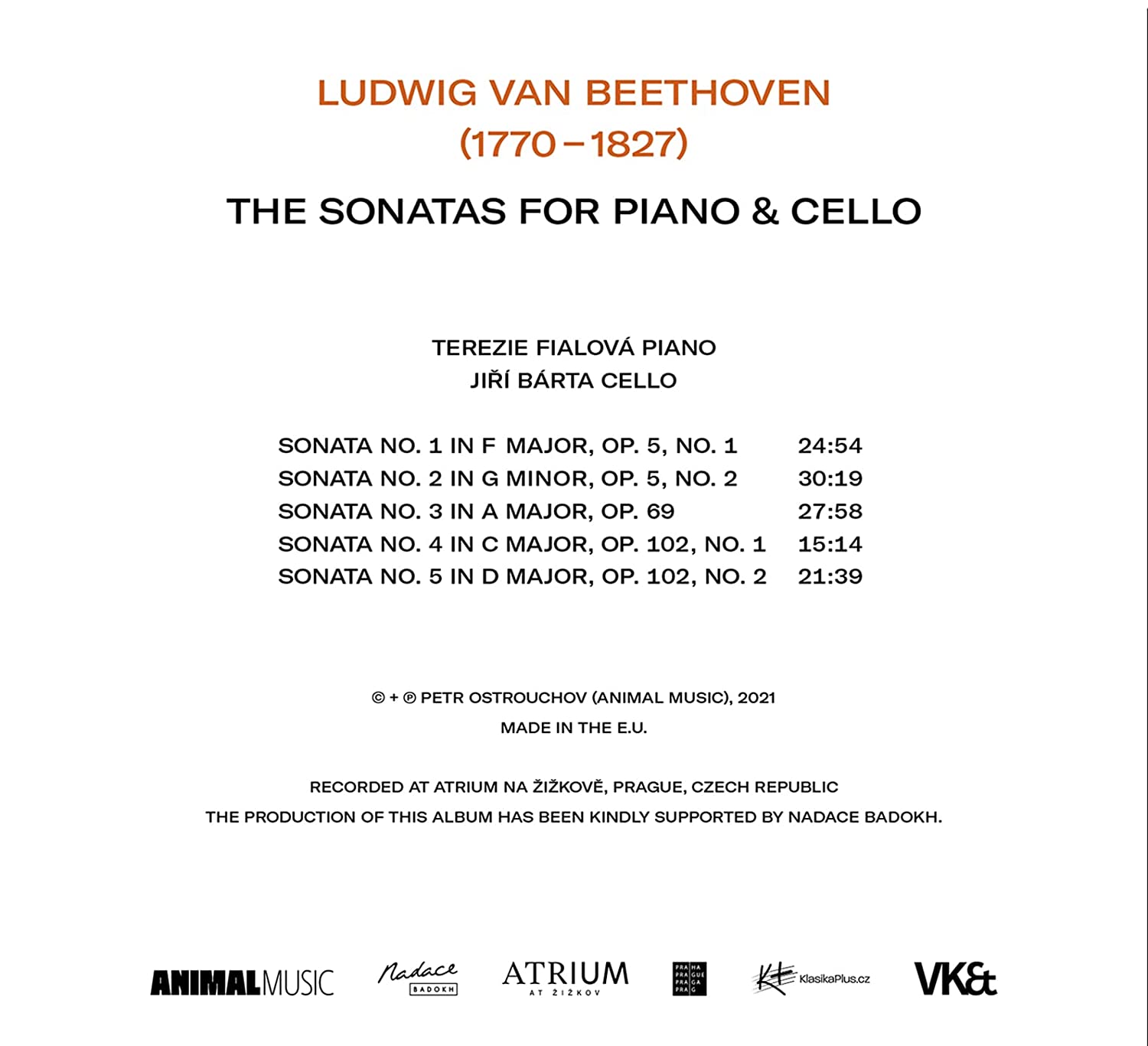 Jiri Barta / Terezie Fialova 베토벤: 첼로 소나타 1-5번 (Beethoven: The Sonatas for Piano and Cello)