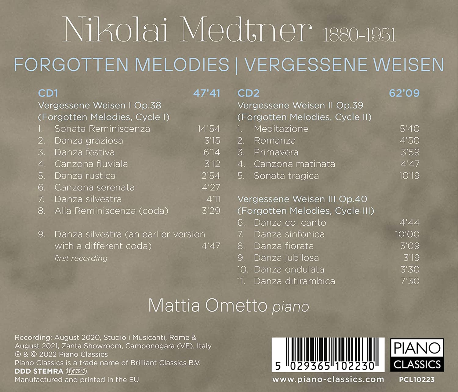 Mattia Ometto 메트너: 망각된 멜로디 (Medtner: Forgotten Melodies)