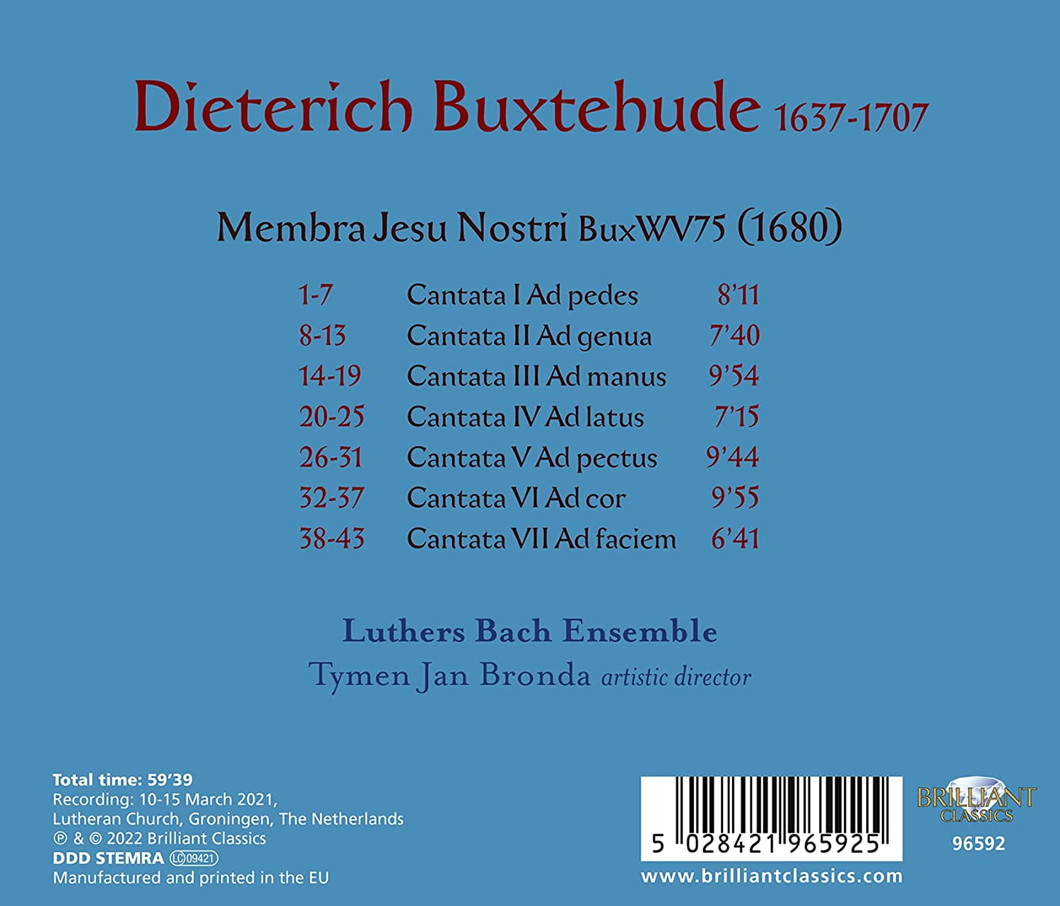 Luthers Bach Ensemble 북스테후데: 칸타타 `예수의 거룩한 몸` (Buxtehude: Membra Jesu Nostri BuxWV75)