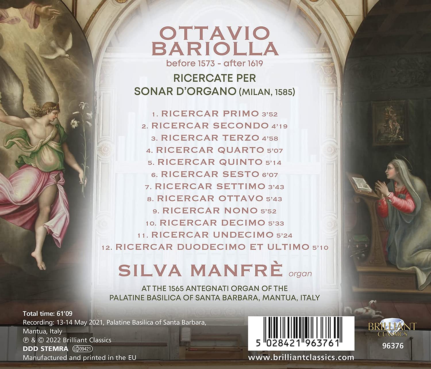 Silva Manfre 옥타비오 바리올라: 오르간을 위한 리체르카 (Ottavio Bariolla: Ricercate For Organ)