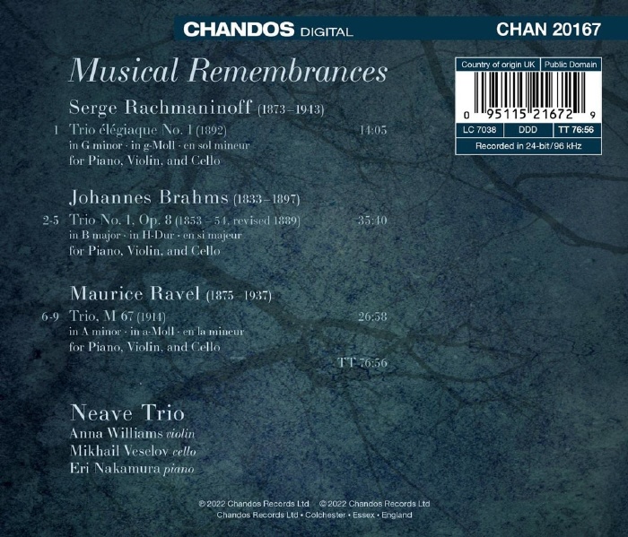 Neave Trio 라흐마니노프: 슬픔의 삼중주 / 브람스: 피아노 트리오 1번 / 라벨: 트리오 (Musical Remembrances)