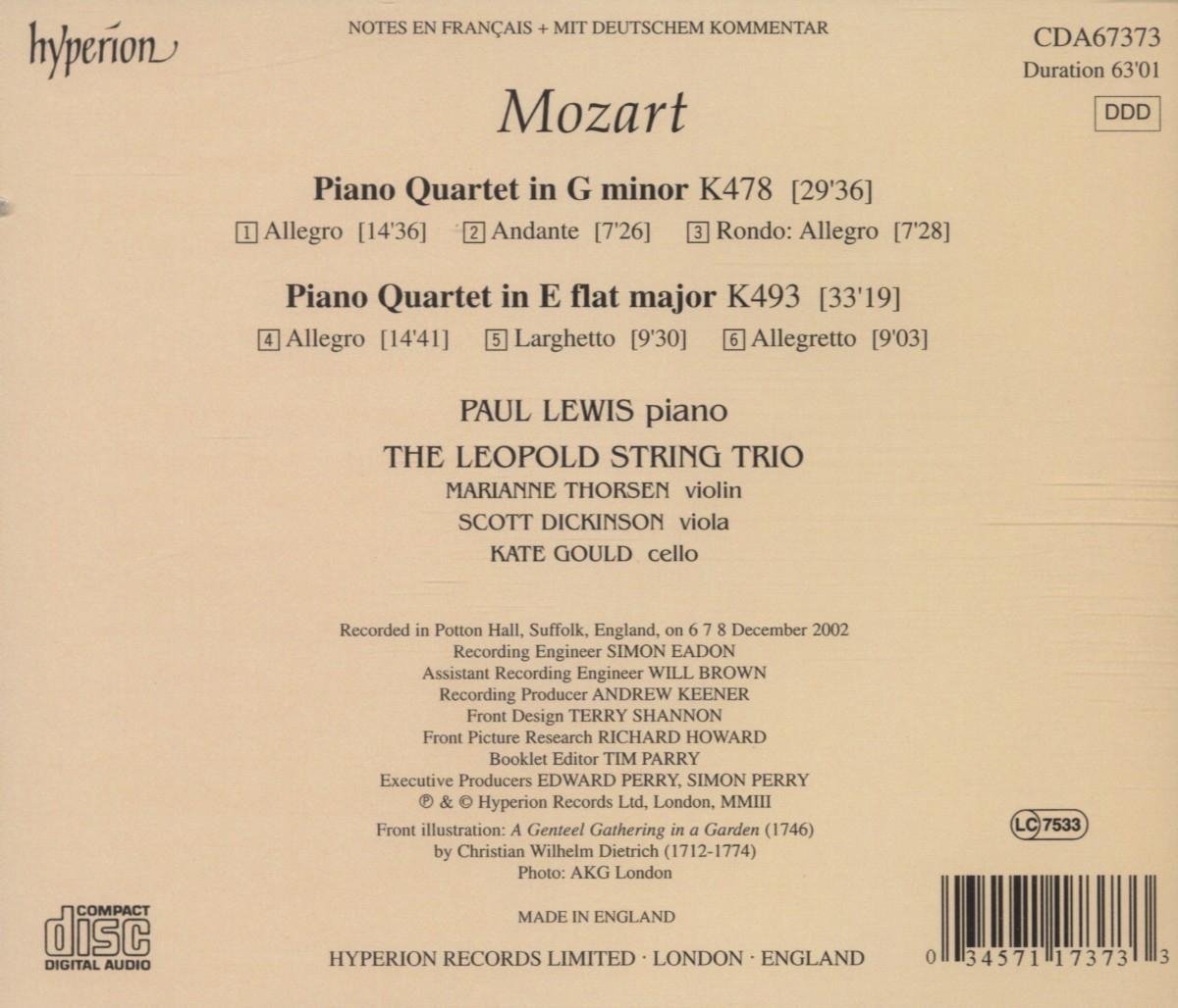 Paul Lewis / Leopold String Trio 모차르트: 피아노 사중주 - 폴 루이스, 레오폴드 삼중주 (Mozart: Piano Quartets K478, K493)