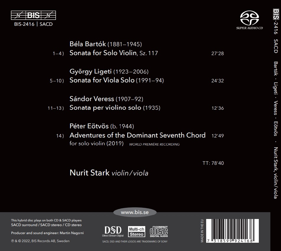 Nurit Stark 헝가리 작곡가들의 무반주 바이올린, 비올라를 위한 작품 (Bartok, Ligeti, Veress & Eotvos: Violin and Viola Solos)