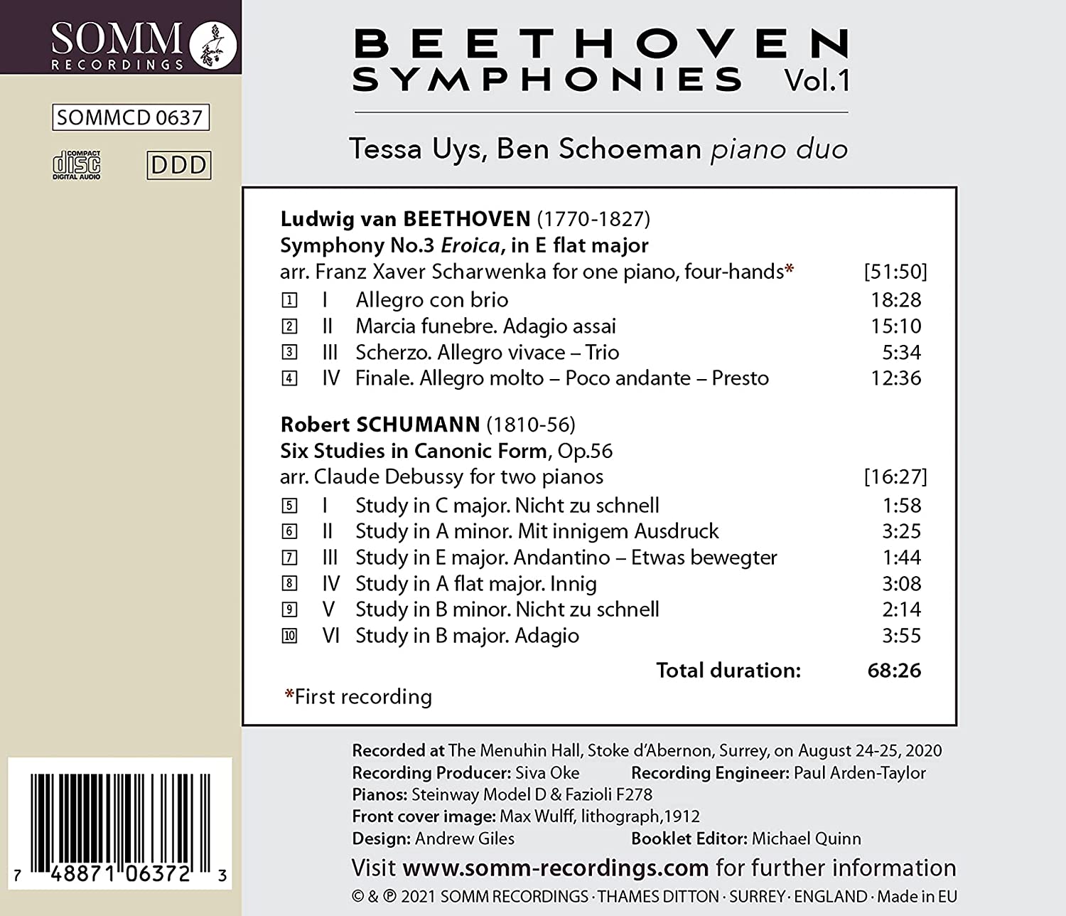 Tessa Uys / Ben Schoeman 베토벤: 교향곡 3번 '영웅' 외 [피아노 편곡 버전] (Beethoven: Symphony No. 3 'Eroica') 