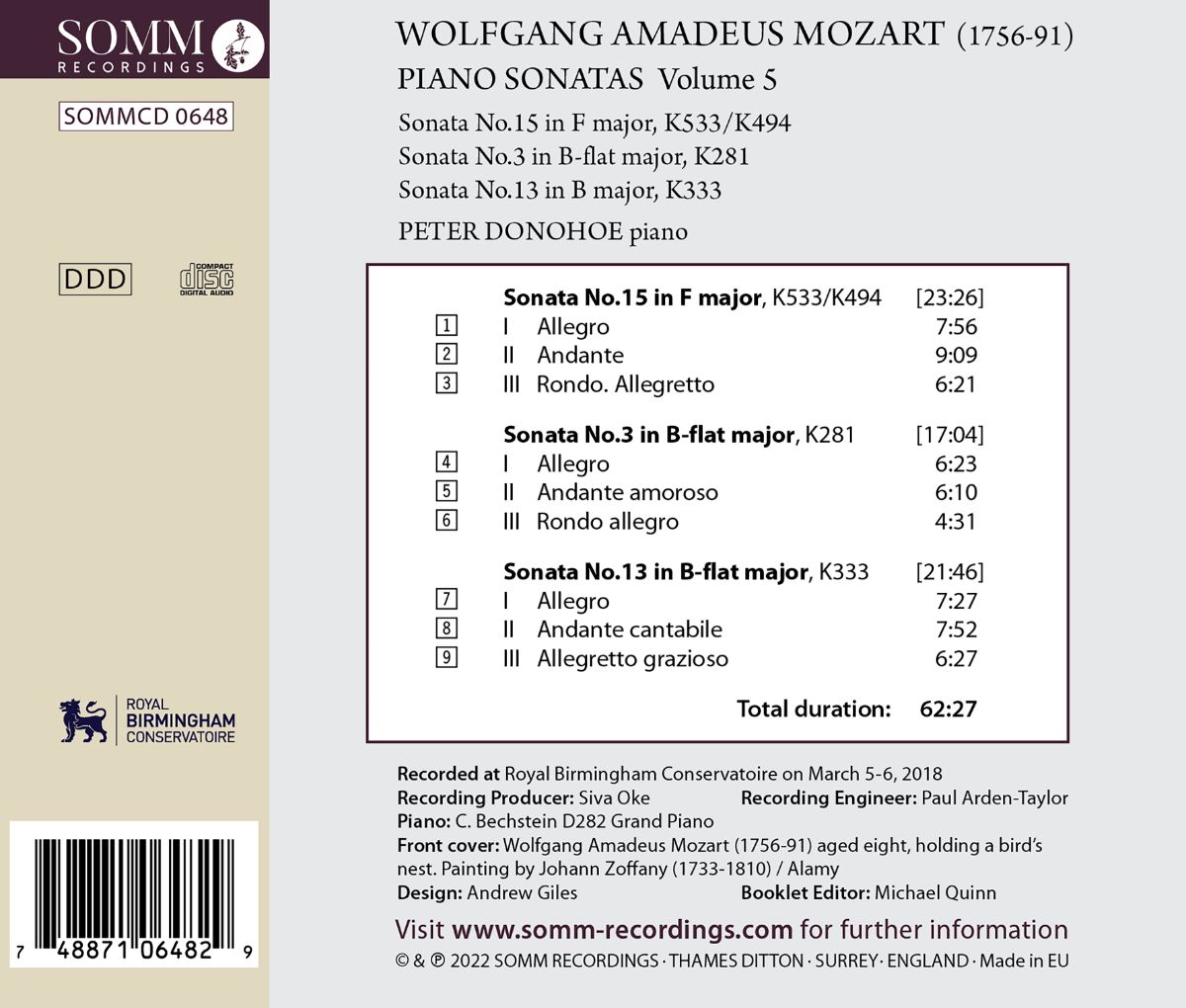 Peter Donohoe 모차르트: 피아노 소나타 5집 - 피터 도노호 (Mozart: Piano Sonatas Vol. 5) 