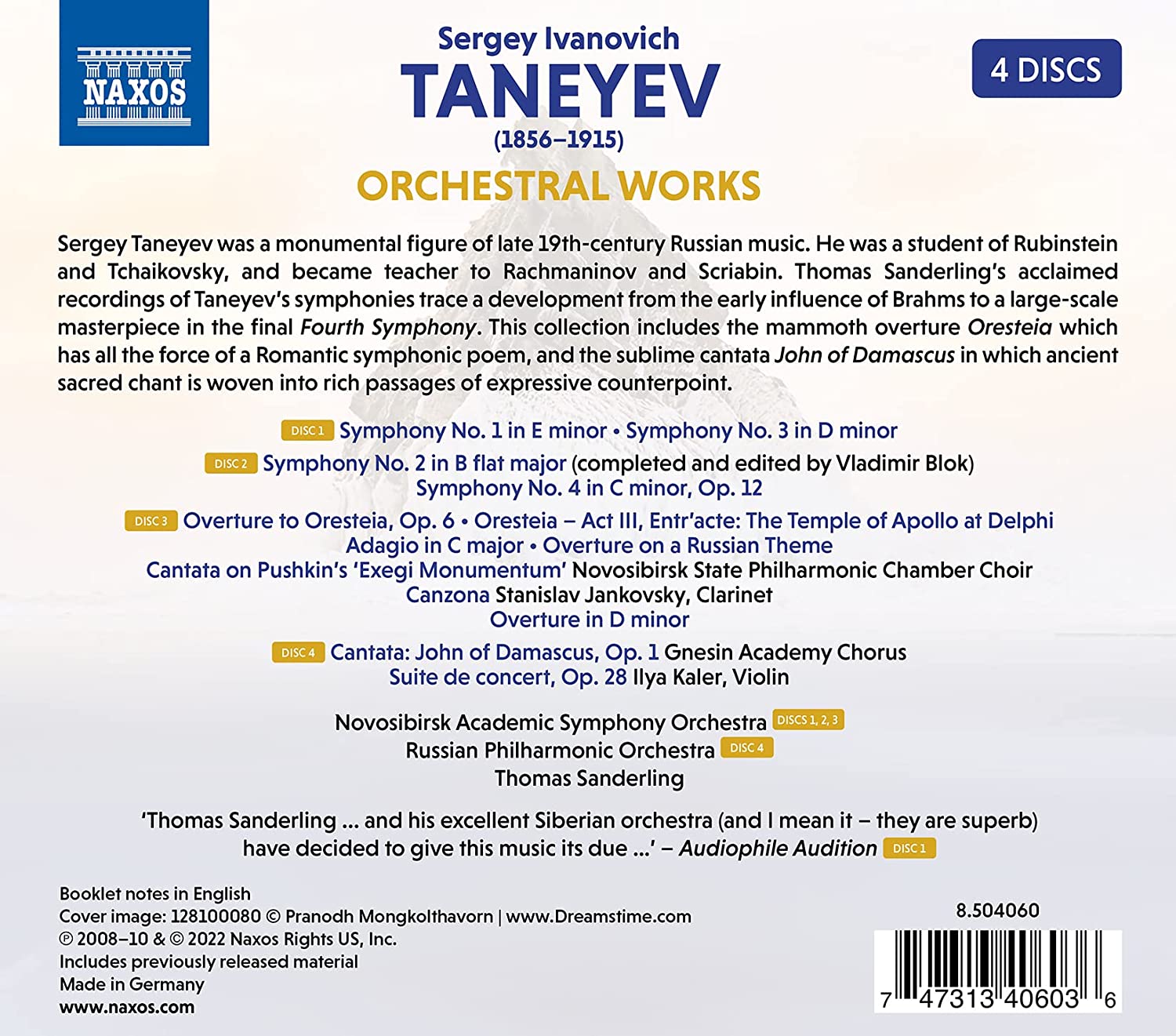 Thomas Sanderling 세르게이 타네예프: 교향곡 1-4번, 칸타타 '다마스쿠스의 요한' 외 (Sergey Taneyev: Orchestral Works) 