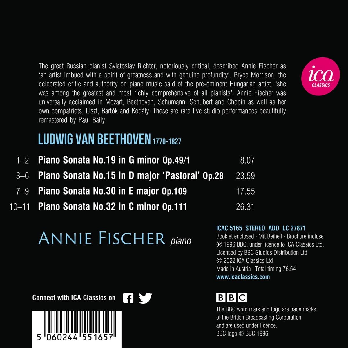 Annie Fischer 베토벤: 피아노 소나타 15번, 19번, 30번, 32번 (Beethoven: Piano Sonatas Nos. 19, 15, 30 & 32)