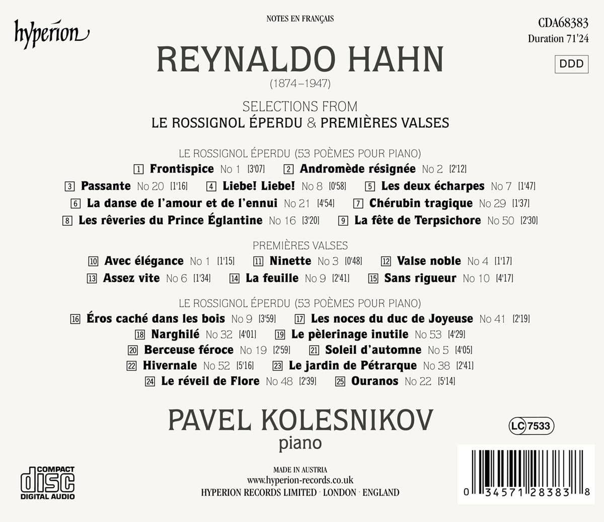 Pavel Kolesnikov 레이날도 안: 시곡, 왈츠집 (Reynaldo Hahn: Poemes & Valses)