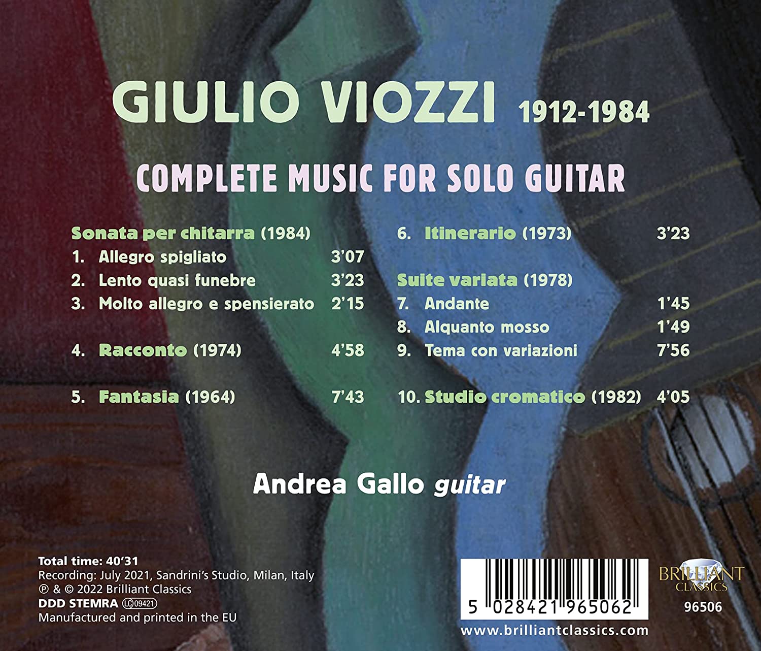 Andrea Gallo 줄리오 비오치: 기타 독주곡집 (Giulio Viozzi: Complete Music For Solo Guitar)