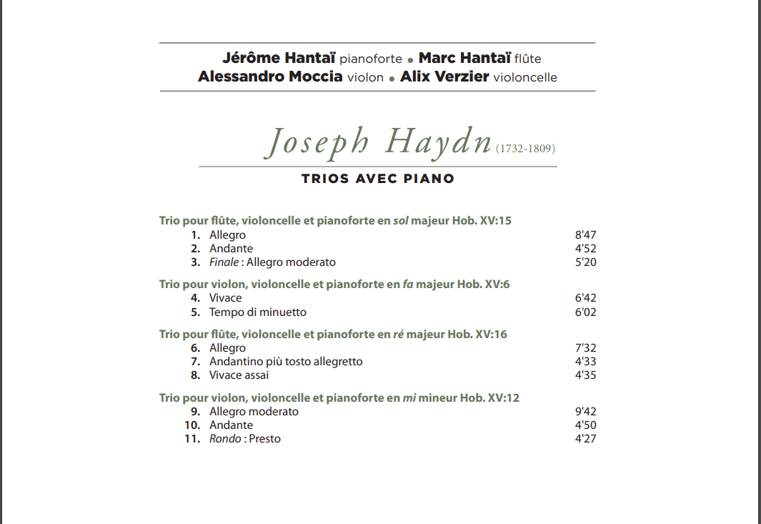 Jerome Hantai 하이든: 피아노 트리오 (Haydn: Piano Trios HOB. XV:15, XV:6, XV16, XV12)