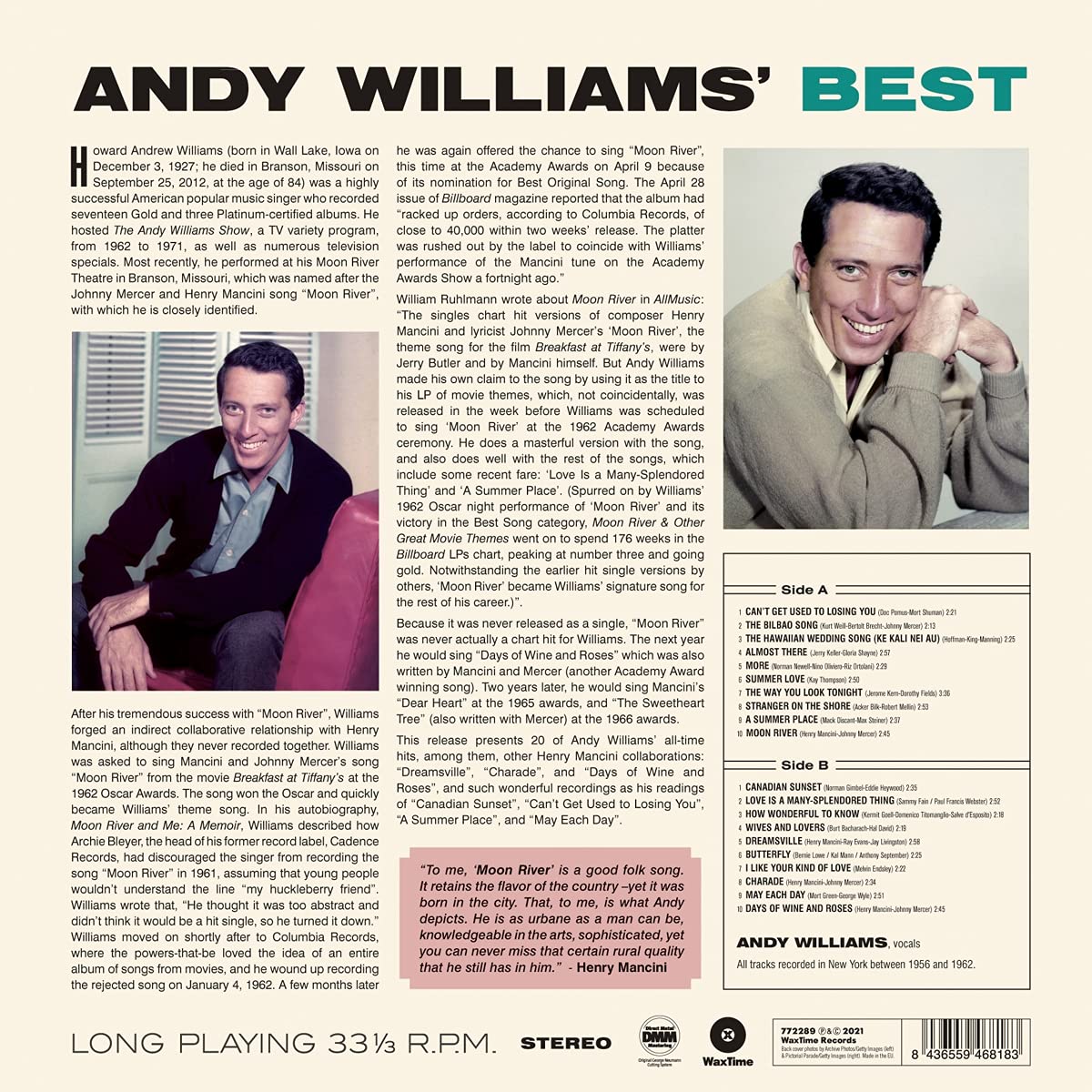 Andy Williams (앤디 윌리엄스) - Andy's Best: His 20 Top [LP]