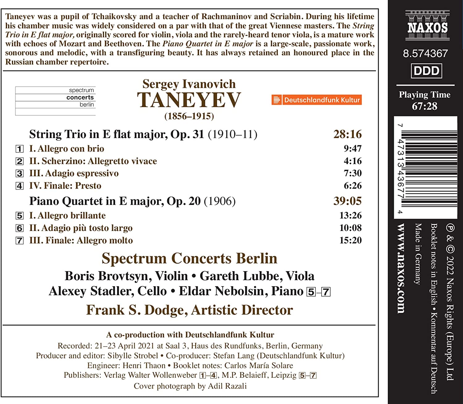 Spectrum Concerts Berlin 타네예프: 현악 삼중주, 피아노 사중주 (Taneyev: String Trios 'Op.31', Piano Quartet 'Op.20')