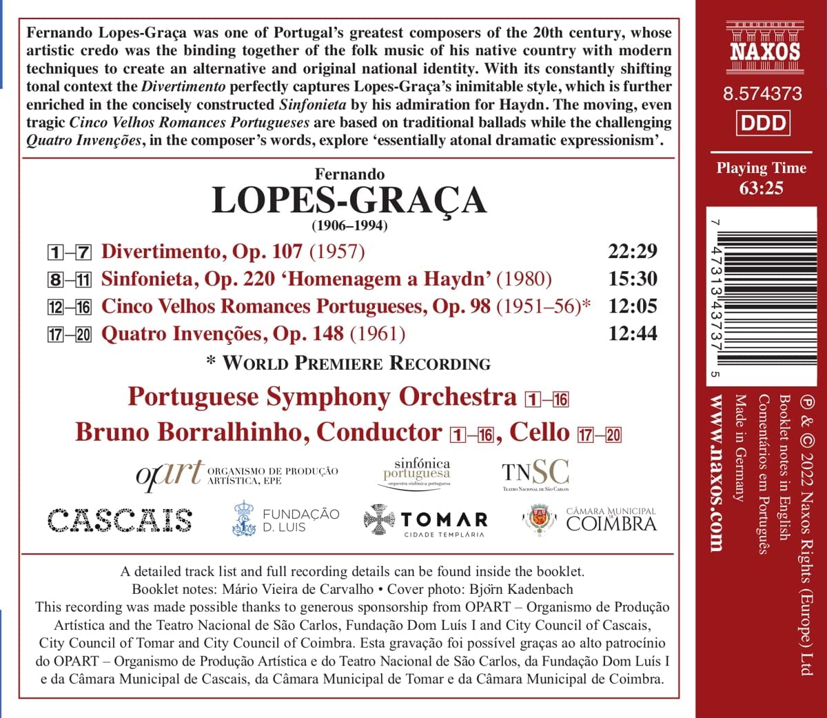 페르난도 로페스-그라차: 디베르티멘토, 신포니에타, 5개의 옛 포르투갈 로망스, 4개의 인벤션 (Fernando Lopes-Graca: Orchestral Works)