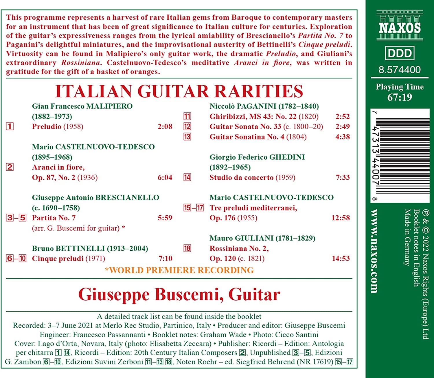 Giuseppe Buscemi 17세기 이탈리아 작곡가들의 기타 작품집 (Italian Guitar Rarities)