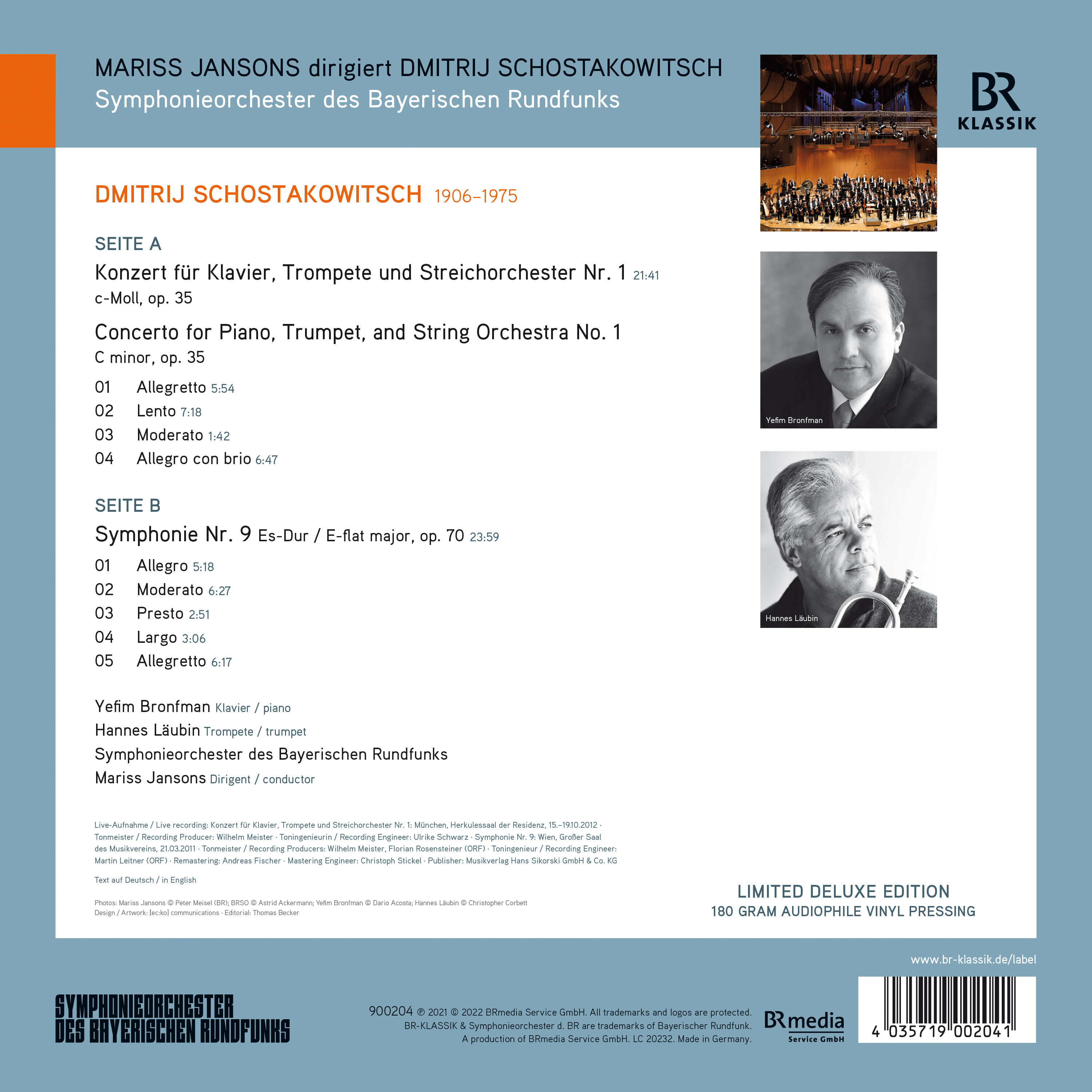 Mariss Jansons 쇼스타코비치: 피아노 협주곡 1번, 교향곡 9번 - 마리스 얀손스 (Shostakovich: Symphony Op.70) [LP]