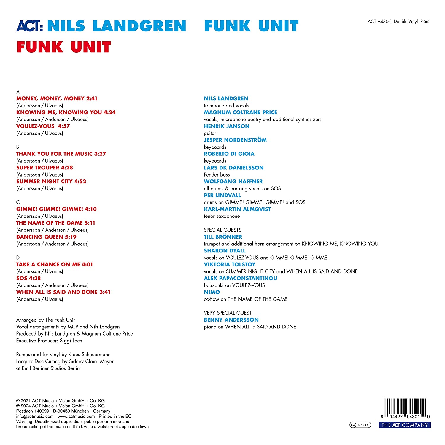 Nils Landgren Funk Unit (닐스 란드그렌 훵크 유닛) - Funky ABBA [2LP]