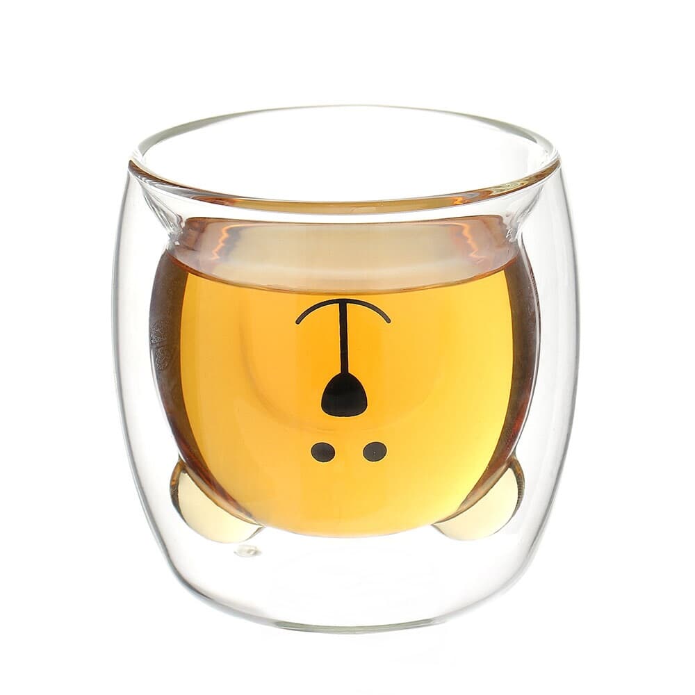 [로하티] 행복카페 이중 유리컵 내열 곰돌이 동물컵