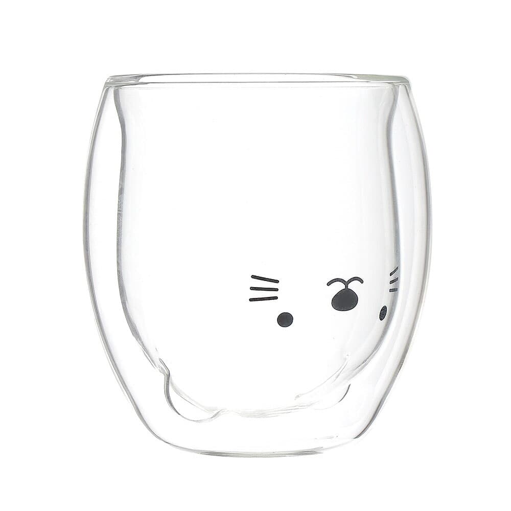[로하티] 행복카페 이중 유리컵 고양이 내열 동물컵