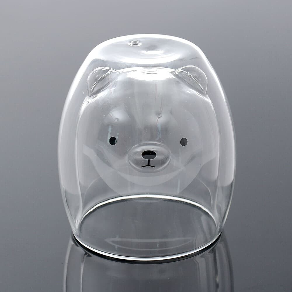 [로하티] 행복카페 이중 유리컵 거꾸로 곰돌이 동물컵