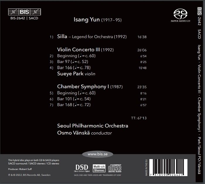 박수예 / 서울시향 / Osmo Vanska 윤이상: 신라, 바이올린 협주곡 3번, 실내 교향곡 (Isang Yun: Violin Concerto No.3)