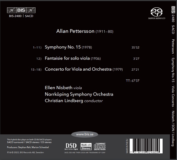 Christian Lindberg 앨런 페터슨: 교향곡 15번, 비올라 협주곡 (Allan Pettersson: Symphony No.15, Viola Concerto)