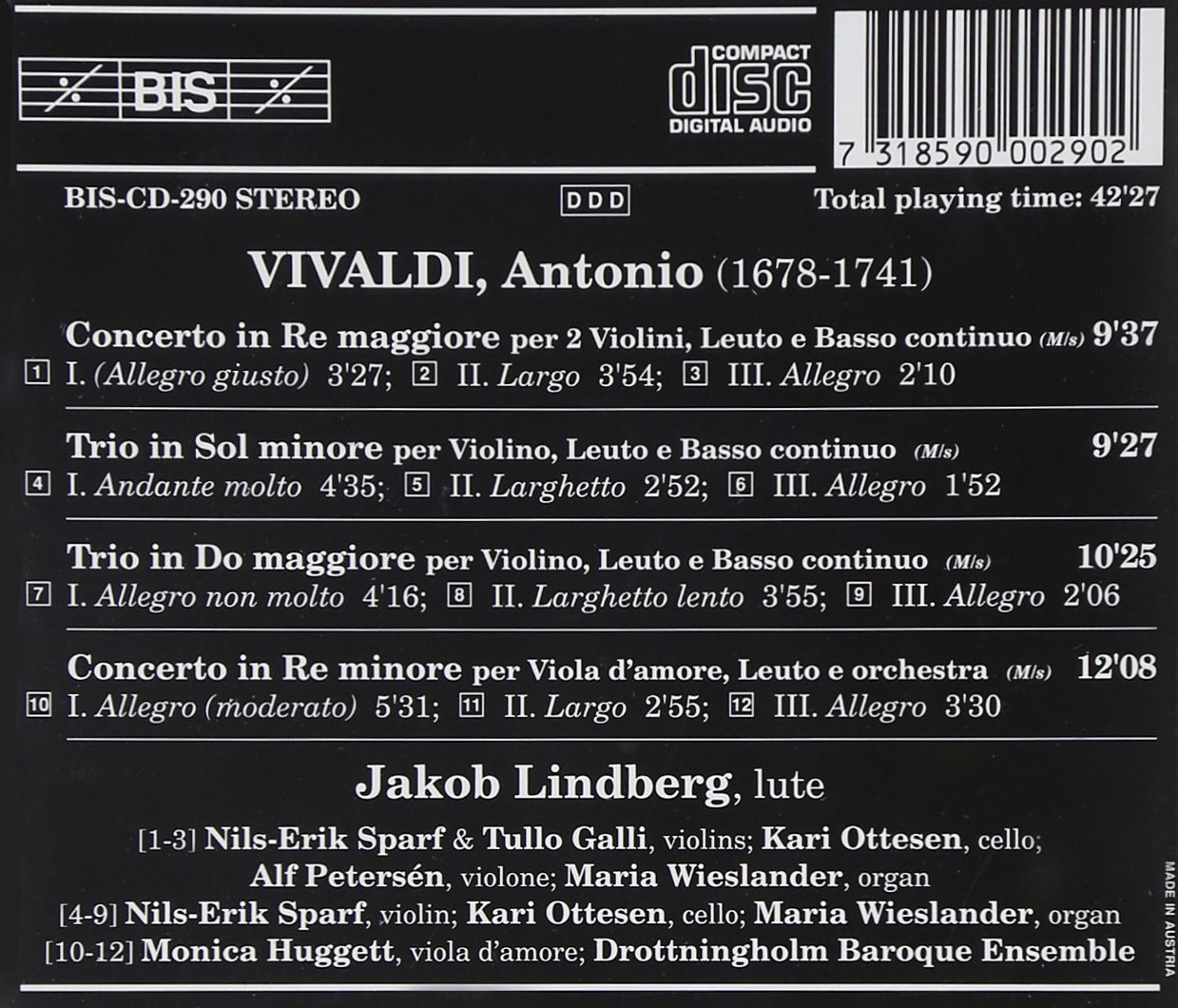 Jakob Lindberg 비발디: 그의 시대 이탈리아 류트음악 (Vivaldi: The Complete Works For The Italian Lute)