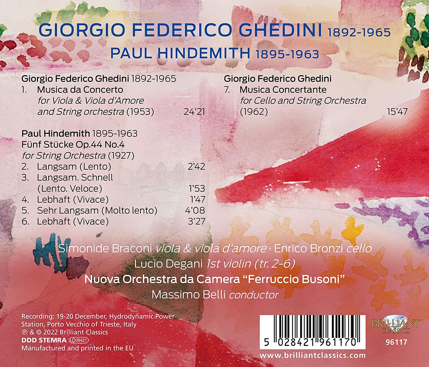 조르지오 페데리코 게디니: 현악 오케스트라 협주곡, 합주곡 / 힌데미트: 현악 오케스트라를 위한 소품 (Ghedini: Musica da Concerto, Concertante / Hindemith: Funf Stucke Op.44 No.4)