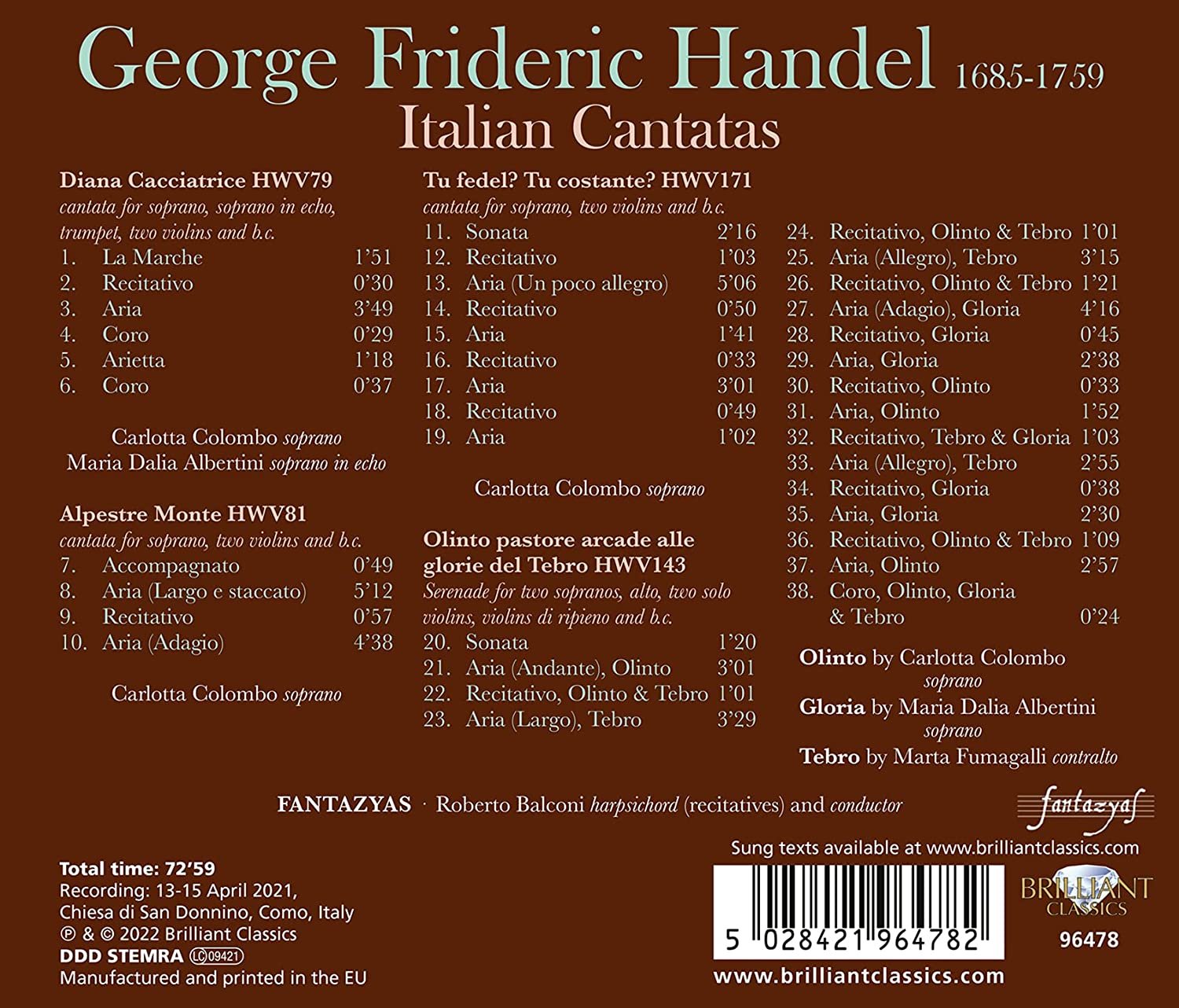 Fantazyas 헨델: 이탈리아 세속 칸타타 (Handel: Italian Cantatas BWV 79,81,171,143)