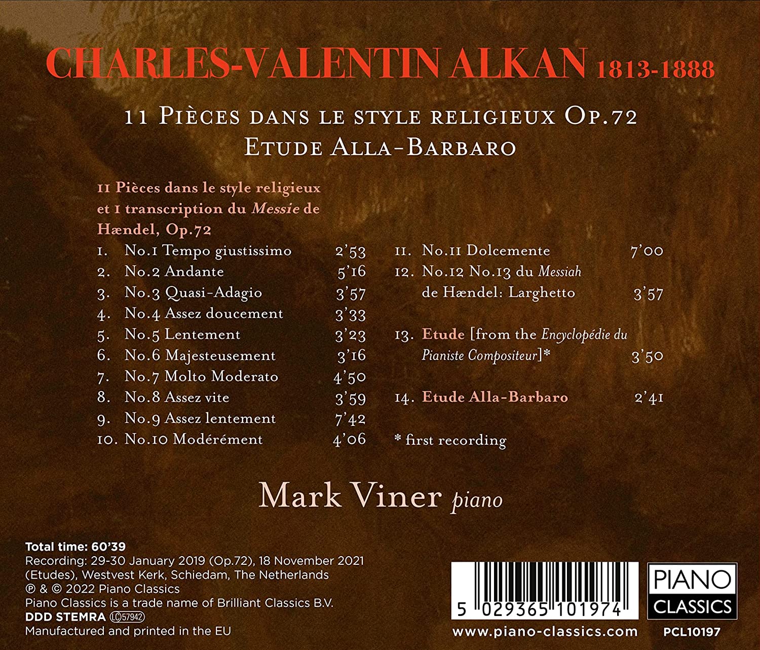 Mark Viner 알캉: 피아노 독주곡 (Alkan: 11 Pieces Dans Le Style Religieux, Op.72, Etude Alla-Barbaro, Vol.5)