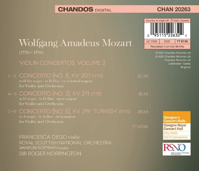 Francesca Dego 모차르트: 바이올린 협주곡 2집 - 1, 2번, 5번 `터키풍` (Mozart: Violin Concertos K.207, K.211, K.219 `Turkish`)