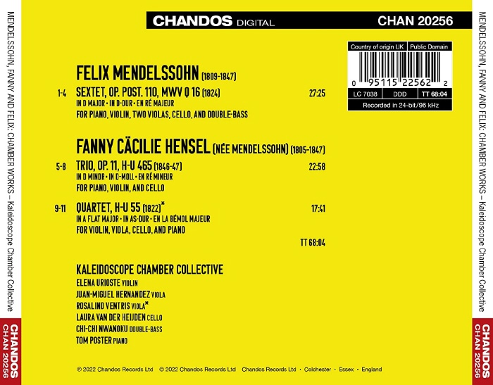 Kaleidoscope Chamber Collective 파니 & 펠릭스 멘델스존: 피아노 6중주, 피아노 4중주, 피아노 3중주 (Mendelssohn: Piano Sextet, Piano Quartet, Piano Trio)