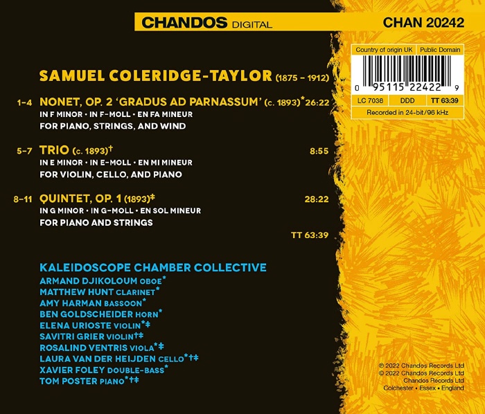 Kaleidoscope Chamber Collective 콜리지-테일러: 초기 실내악 작품집 (Samuel Coleridge-Taylor: Nonet, Piano Trio, Piano Quintet)