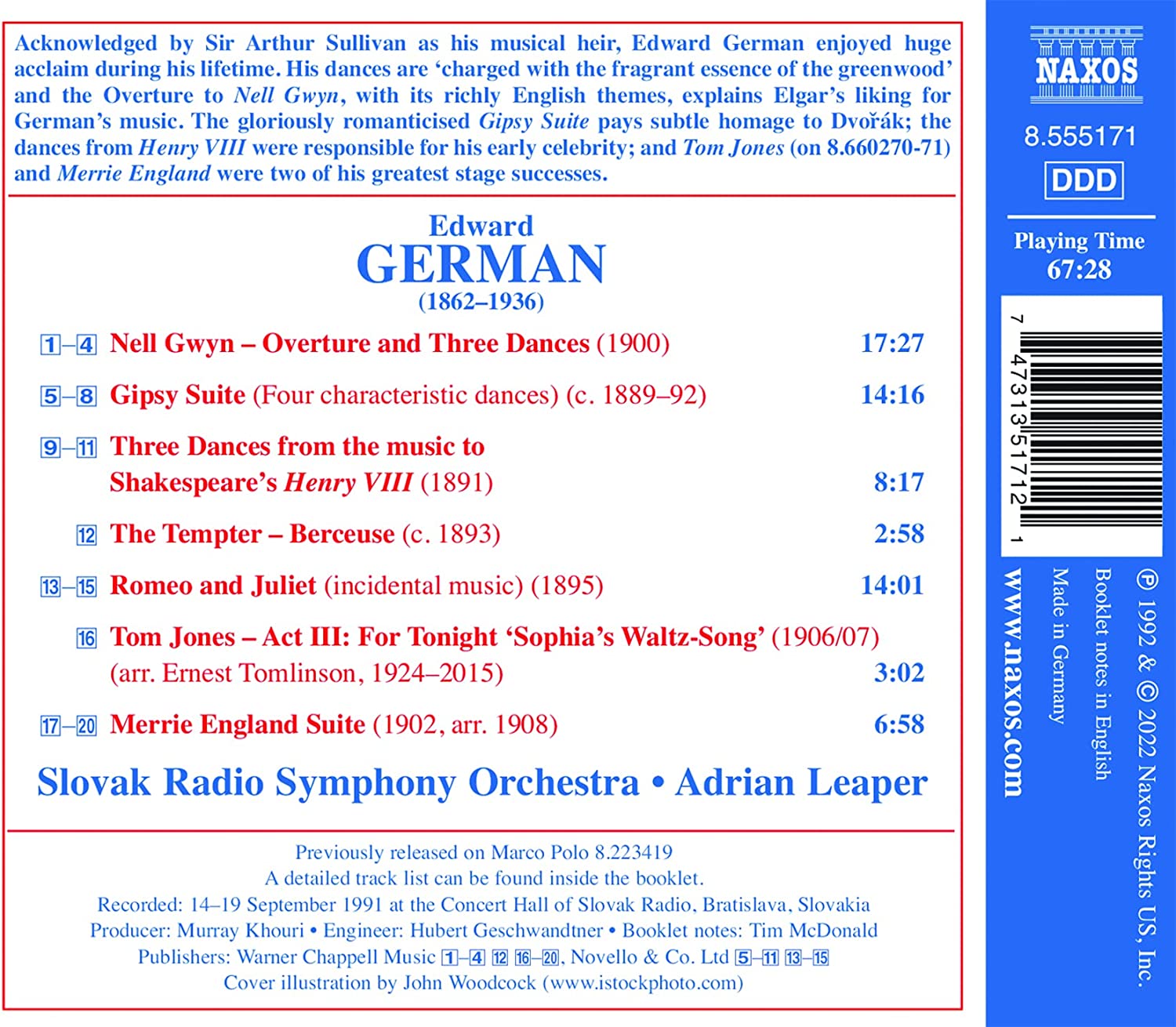 Adrian Leaper 에드워드 저먼: 경음악 작품집 (German: Merrie England Suite, Nell Gwyn, Gipsy Suite)