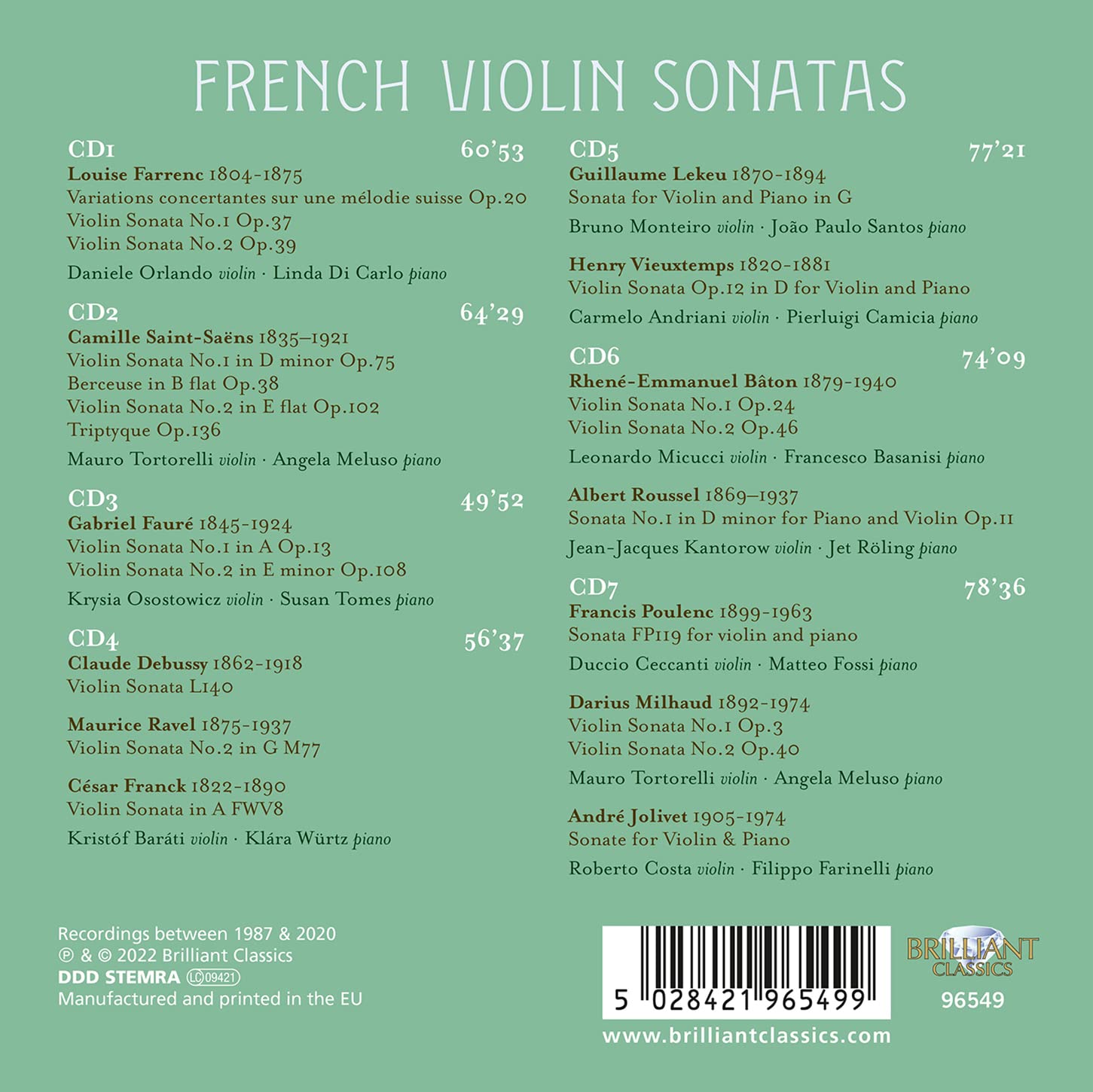 프랑스 작곡가들의 바이올린 소나타 모음집 (French Violin Sonatas) 