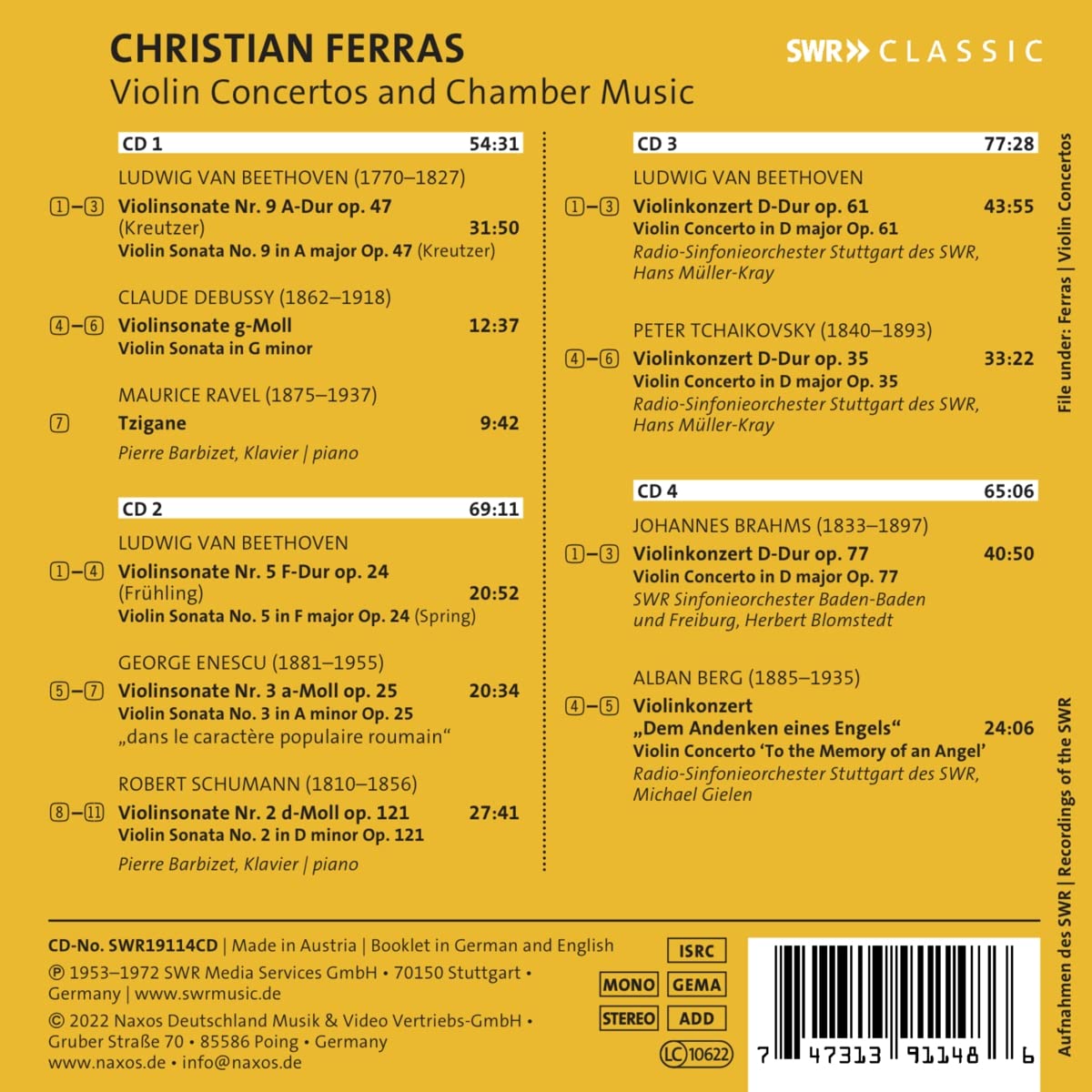 Christian Ferras 베토벤 / 브람스 / 차이코프스키 / 베르크: 바이올린 협주곡 - 크리스티안 페라스  