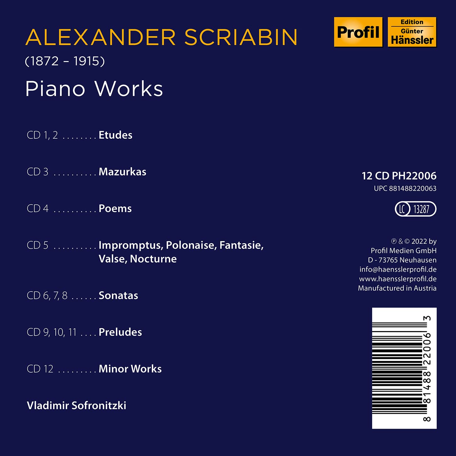 Vladimir Sofronitsky 스크리아빈: 피아노 작품 모음집 (Scriabin Piano Works - 150th Anniversary Edition)